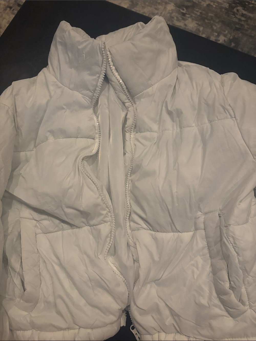 Ambiance White Quilted Puffer Jacket with High Collar